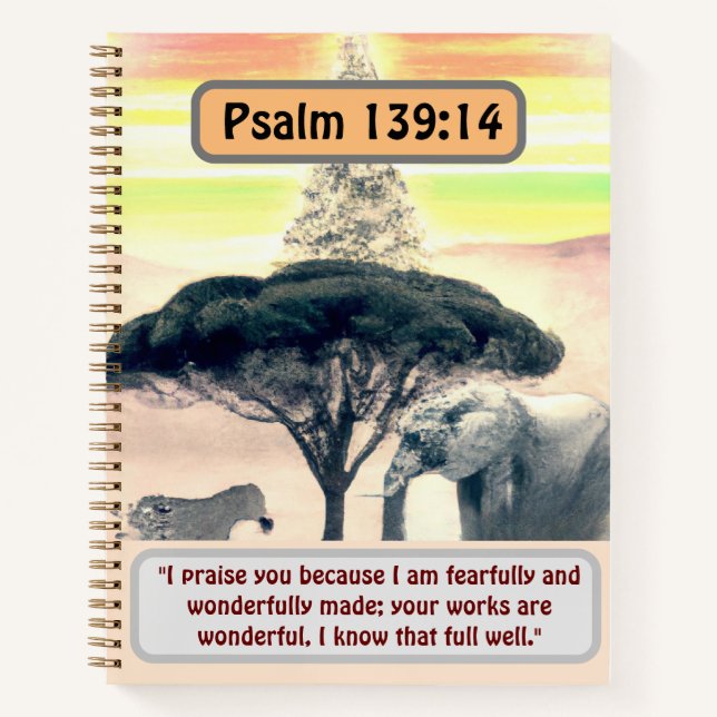 African Serenity: Elephant, Zebra and Psalm 139:14 Notizbuch (Vorderseite)