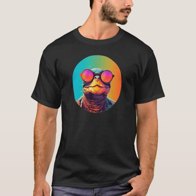 African Side Necked Turtle Wearing Sunglasses Retr T-Shirt (Vorderseite)