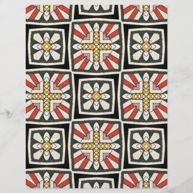 African Squares Black Red Yellow Scrapbook Paper (Vorderseite)