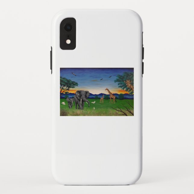 "African Sunset" Elephant Giraffe Art Phone Case (Rückseite)