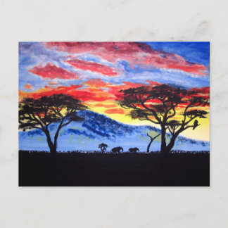 African Sunset Safari Animal Silhouette Malerei Postkarte