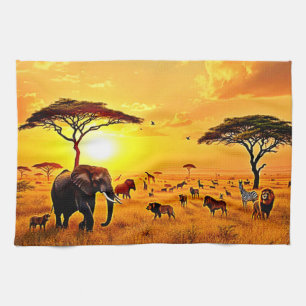 African Sunset Safari Majestät Design Geschirrtuch