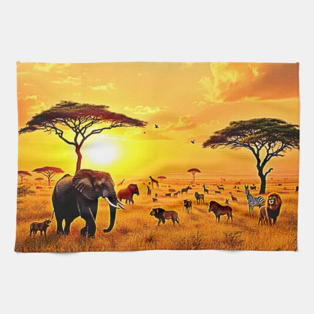 African Sunset Safari Majestät Design Geschirrtuch (Horizontal)
