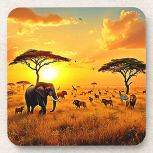 African Sunset Safari Majestät Design Getränkeuntersetzer