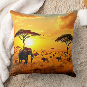 African Sunset Safari Majestät Design Kissen