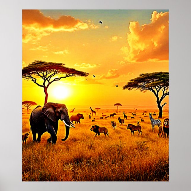 African Sunset Safari Majestät Design Poster (Vorne)