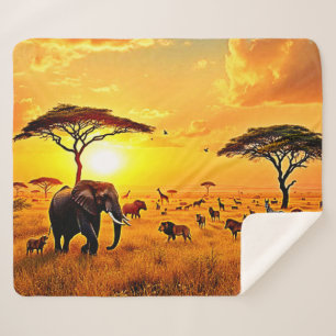 African Sunset Safari Majestät Design Sherpadecke