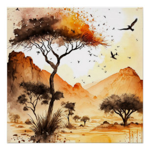 African Sunset Safari Poster