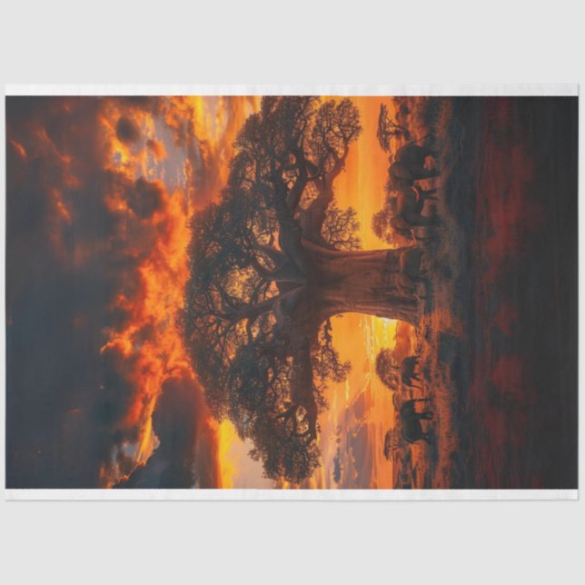 African Sunset Tree Elephant Decoupage Seidenpapier (Vorderseite)