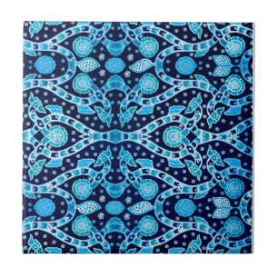 African Tribal Batik Blue Fliese