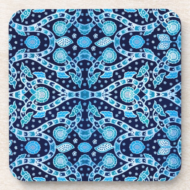 African Tribal Batik Blue Getränkeuntersetzer (Vorderseite)