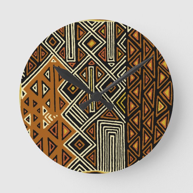 African Tribal Kuba Design Runde Wanduhr (Vorderseite)