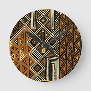 African Tribal Kuba Design Runde Wanduhr