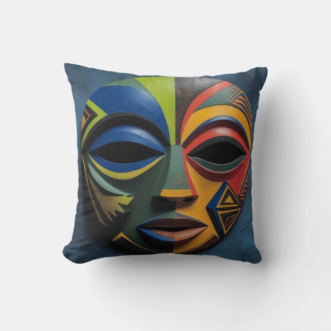 African Tribal Mask Cubism Abstract Kissen (Vorderseite)
