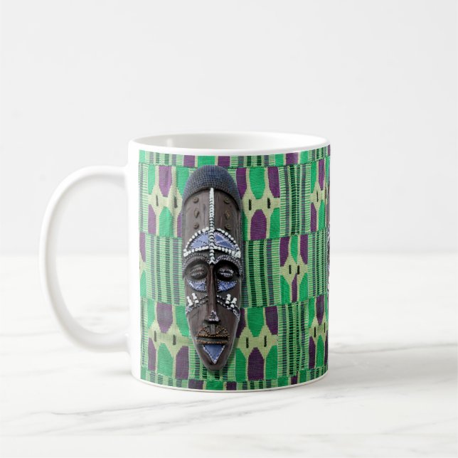 African Tribal Mask Green Blue Lila Coffee Tasse (Links)