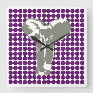 African Violet Safari Dot mit Pop Art Elephant Quadratische Wanduhr
