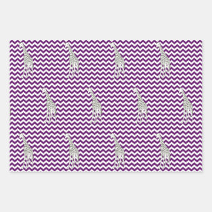 African Violet Safari Zickzack mit Pop Art Giraffe Geschenkpapier Set