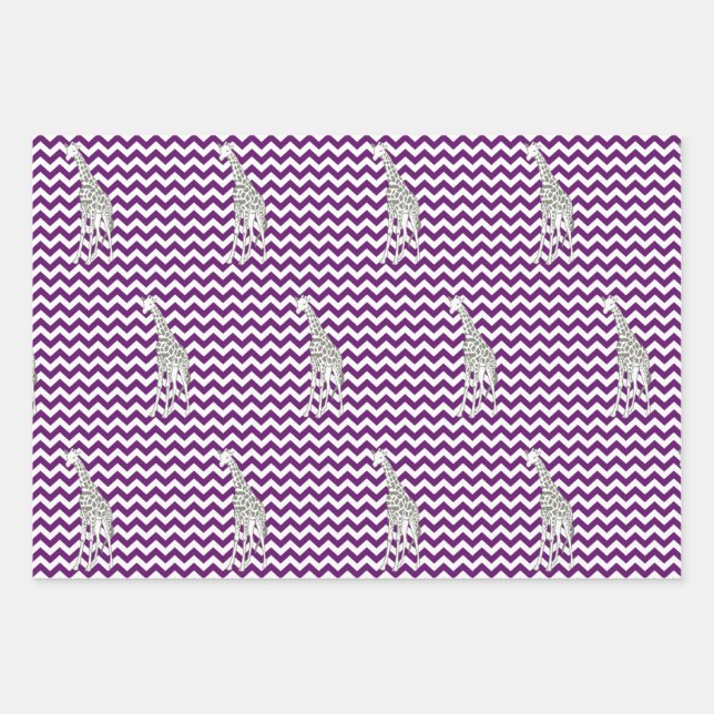 African Violet Safari Zickzack mit Pop Art Giraffe Geschenkpapier Set (Vorderseite)