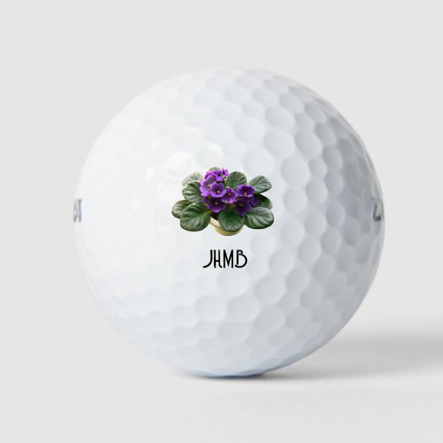 African Violet Zimmerpflanze Monogramm Kunst Golfball (Vorderseite)