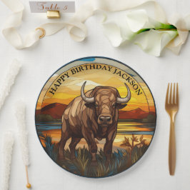 African Water Buffalo Birthday Pappteller
