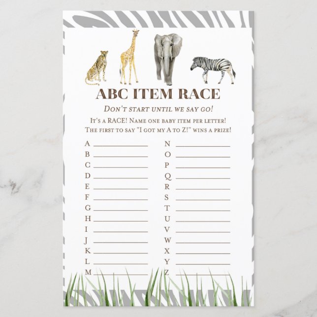 African Wild Baby Shower Game PRINTED (Vorderseite)