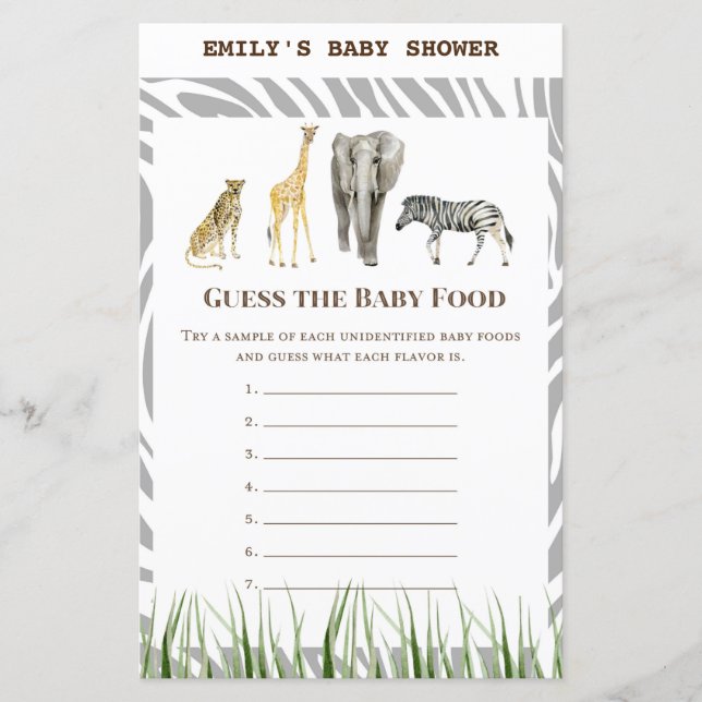African Wild Baby Shower Game PRINTED (Vorderseite)