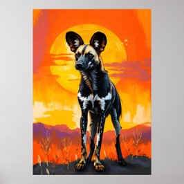 African Wild Dog at Sunset - Kühne Wildlife Art Poster
