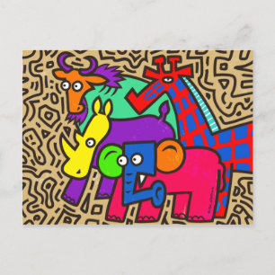 African Wildlife Art Postcard Postkarte