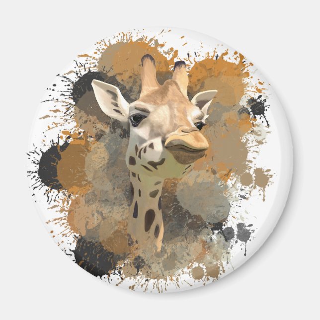 African Wildlife Giraffe Abstrakt Paint Spritzer Magnet (Vorne)
