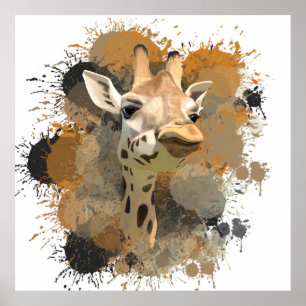 African Wildlife Giraffe Abstrakt Paint Spritzer Poster