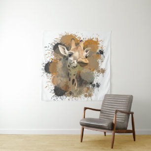 African Wildlife Giraffe Abstrakt Paint Spritzer Wandteppich