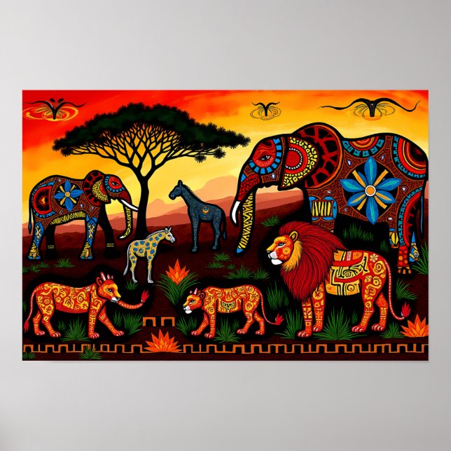 African Wildlife Harmony - Stammesmuster Poster (Vorne)