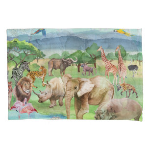 African Wildlife: Savannah Watercolor Wallpaper. Kissenbezug