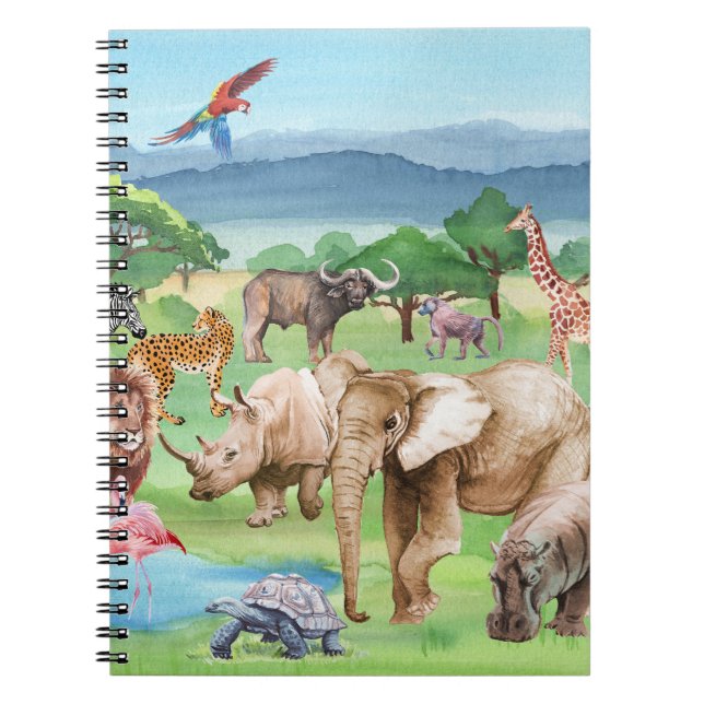 African Wildlife: Savannah Watercolor Wallpaper. Notizblock (Vorderseite)