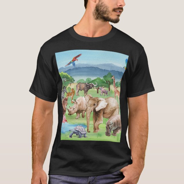 African Wildlife: Savannah Watercolor Wallpaper. T-Shirt (Vorderseite)