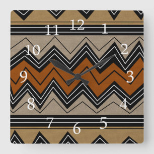 African Zigzags and White Numbers Quadratische Wanduhr