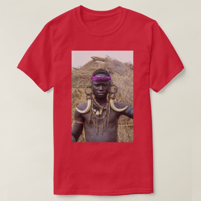 Afrika Äthiopien Debub Omo Zone Mursi tribesman 3 T-Shirt (Design vorne)