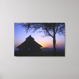 Afrika, Äthiopien, Omo-Fluss-Region, Sonnenunterga Leinwanddruck