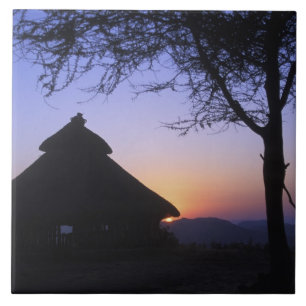Afrika, Äthiopien, Omo-Flussgebiet, Sunset over Fliese