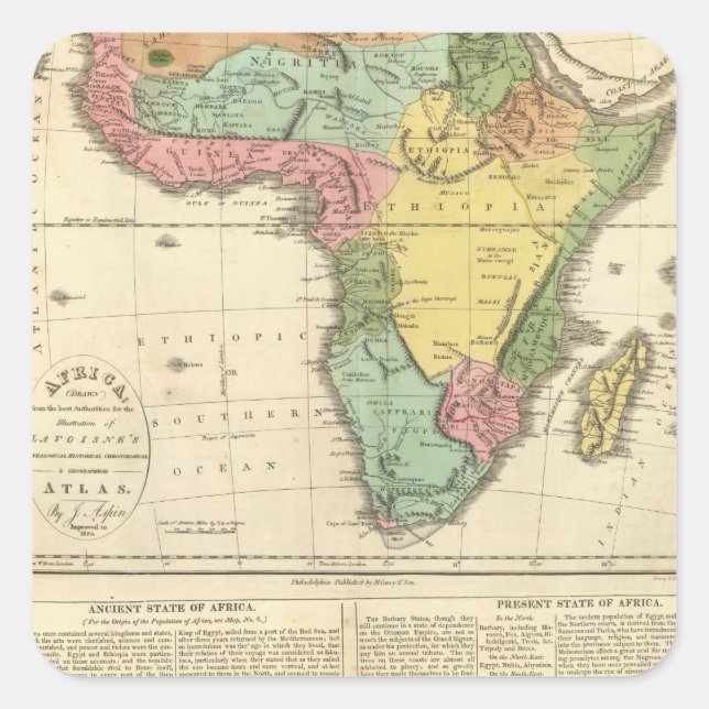 Afrika-Atlas-Karte 2 Quadratischer Aufkleber (Vorderseite)