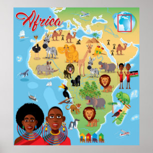 Afrika-Cartoon-Karte Poster