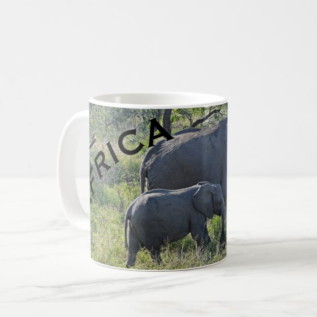 Afrika-Elefant-Mutter-Elefant und Baby Kaffeetasse (Vorderseite Links)