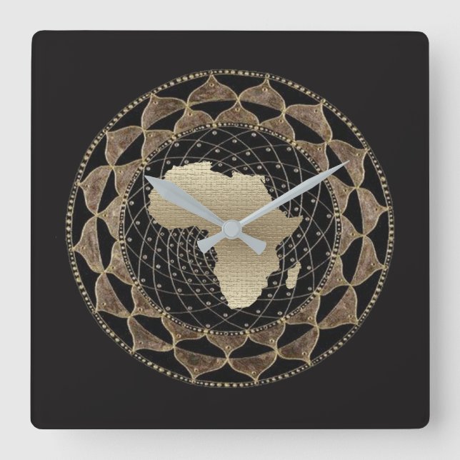 Afrika in einem Gold-und Bronze-Motiv Quadratische Wanduhr (Vorderseite)