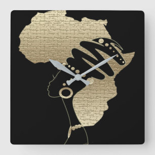 Afrika in Gold Quadratische Wanduhr