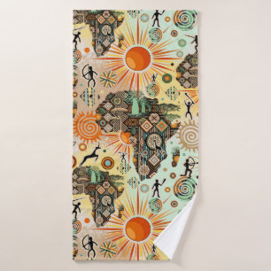 Afrika-Karte Dekorative Stammes-Elemente Muster Badhandtuch Set