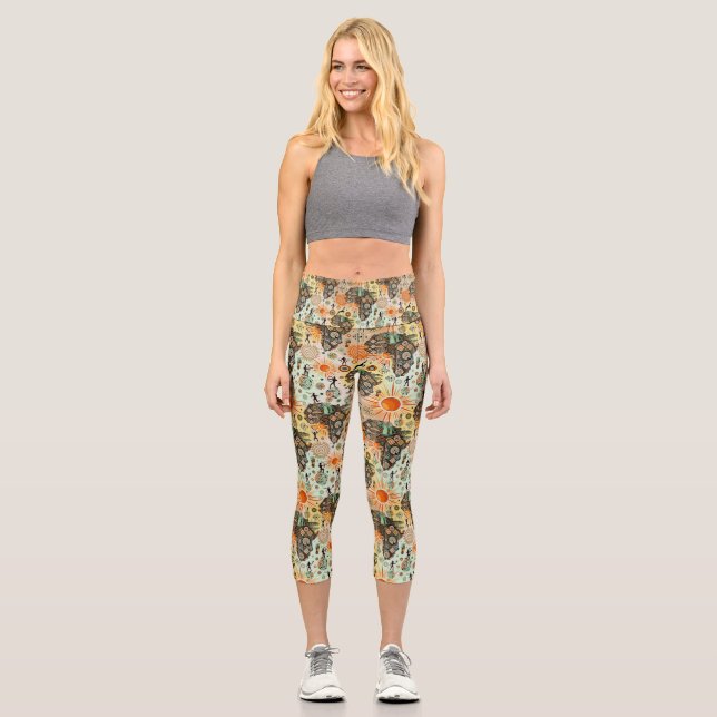 Afrika-Karte Dekorative Stammes-Elemente Muster Capri Leggings (Vorderseite)