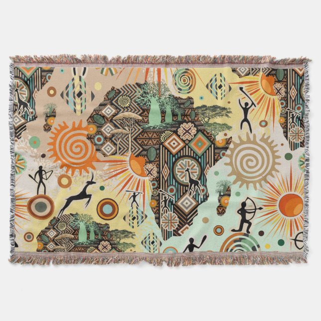 Afrika-Karte Dekorative Stammes-Elemente Muster Decke (Vorderseite)