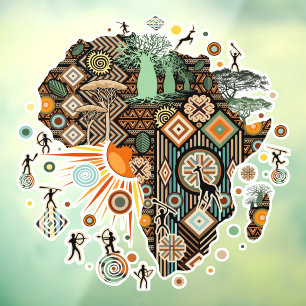 Afrika-Karte Dekorative Stammes-Elemente Muster Fensteraufkleber