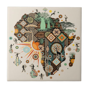 Afrika-Karte Dekorative Stammes-Elemente Muster Fliese
