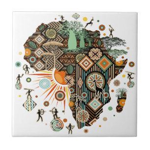 Afrika-Karte Dekorative Stammes-Elemente Muster Fliese